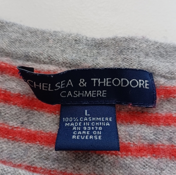 Chelsea & Theodore 100% Cashmere Sz L Striped Sweater - Picture 7 of 11